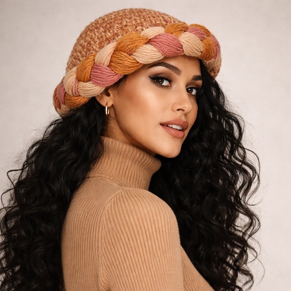 Yves Saint Laurent Knit Hat Multicolor Thick Braid Wool Cap Vintage 1970s Rare main image 15
